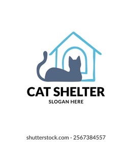 Heartwarming cat shelter logo. Vector illustration.