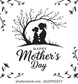 A heartwarming Mother’s Day scene featuring a mother and child sharing a tender moment. The setting is bright and cozy, with soft pastel colors, flowers, and a handwritten “Happy Mother’s Day” message