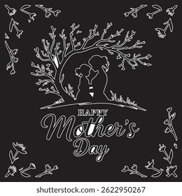 A heartwarming Mother’s Day scene featuring a mother and child sharing a tender moment. The setting is bright and cozy, with soft pastel colors, flowers, and a handwritten “Happy Mother’s Day” message