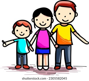 Heartwarming family illustration depicting three happy smiling siblings standing together side by side showing the unbreakable bond between two brothers and their sister. - Sibling theme Illustration.