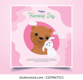 A Heartwarming Friendship Day Card Design featuring a Bear and a Rabbit
