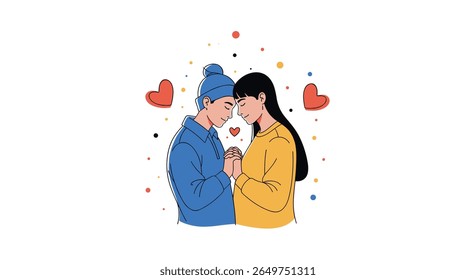 A heartwarming illustration capturing two individuals sharing a tender moment of affection and connection