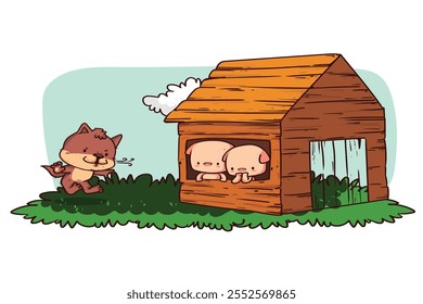 A heartwarming illustration of a cute piglet inside a cozy cage, perfect for children's books, farm-themed designs, and animal lover content.