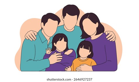 A heartwarming illustration depicting a multi-generational family bonding together in a joyful embrace
