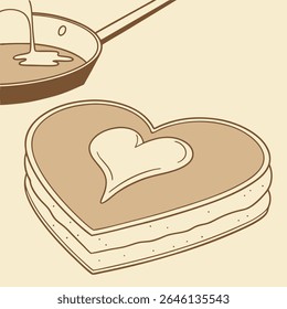 A heartwarming illustration of heart-shaped toast with a creamy heart-shaped butter design.