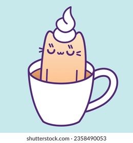 Un Gato Kawaii reconfortante en una ilustración de la Copa del Café que instantáneamente te sumergirá en un mundo de encanto puro y acogedor. 