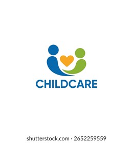 A heartwarming logo design representing childcare services. The image features abstract figures embracing a heart, symbolizing love, care, and support. Perfect for businesses, organizations, 