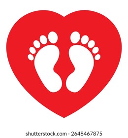 Uma ilustração emocionante e minimalista apresenta duas delicadas pegadas de bebê suavemente colocadas dentro de uma forma de coração estilizada, simbolizando amor e novos começos contra um pano de fundo branco limpo.