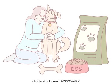 A heartwarming moment between a woman and her dog, highlighting the pet food and supplies they enjoy together
