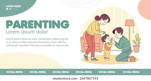 Heartwarming moment of Flat vector illustration of a parent teaching a toddler to walk, captured in warm and colorful tones, perfect for family and parenting themes.