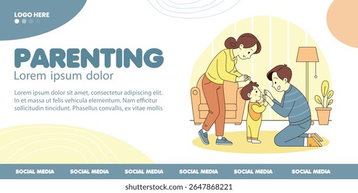 Momento emocionante da ilustração vetorial plana de um pai ensinando uma criança a caminhar, capturado em tons quentes e coloridos, perfeito para temas familiares e parentais.