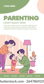 Heartwarming moment of Flat vector illustration of a parent teaching a toddler to walk, captured in warm and colorful tones, perfect for family and parenting themes.