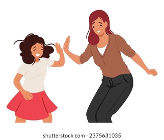 Heartwarming Moment As A Little Girl And Her Mother Characters Exchange An Enthusiastic High-five, Radiating Joy, Pride, And The Special Bond They Share. Cartoon People Vector Illustration