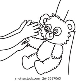 Um momento emocionante Duas mãos gentilmente acariciando um urso de pelúcia fofo bonito em um abraço terno Expressando amor cuidado e conforto com um fundo branco limpo destacando a inocência