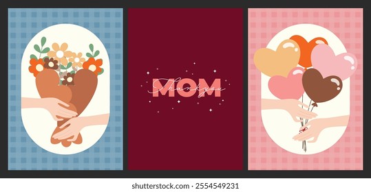 Heartwarming Mother's Day poster design template in flat design, featuring floral elements. Perfect for banners, posters, greeting card templates, promotional materials, and websites.