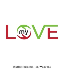 Heartwarming "My Love" Typography Logo Design Expressing Affection and Care with Intertwined Hands Symbolizing Unity and Connection