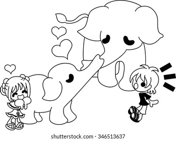 The heartwarming scene where parent and child of the elephant kiss.