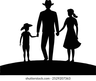 A heartwarming silhouette of a family holding hands, symbolizing love, unity, and togetherness. Ideal for family-related designs, greeting cards, and community projects.