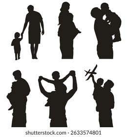 Heartwarming silhouette illustration of a father and child sharing a special moment, symbolizing love, care, and bonding perfect for Father’s Day designs