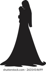 Heartwarming silhouette of a mother and son sharing a tender moment, symbolizing love, family bond, and parental care. Perfect for concepts related to motherhood, childhood, and emotional connections.