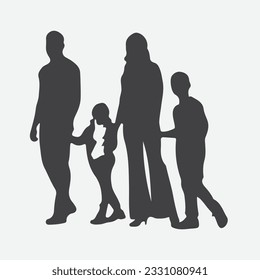 Heartwarming Silhouettes of a Happy Family, Parents Holding Hands with Daughter and Son