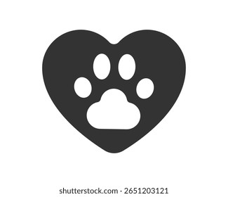 Heartwarming vector graphic of a paw print inside a heart, symbolizing love for pets. Use for animal welfare, veterinary services, pet adoption, or heartfelt designs.