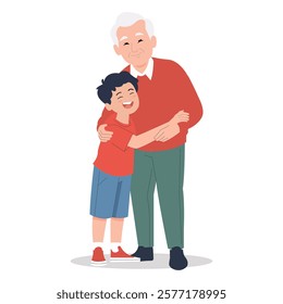 heartwarming vector illustration of a cheerful grandfather hugging his happy grandson. The image portrays love, warmth, and a strong family bond, making it perfect for use in family-related projects, 