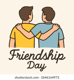 Uma ilustração vetorial emocionante para "Dia da Amizade", mostrando dois amigos por trás, com os braços em volta, caminhando juntos. 