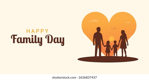A heartwarming vector of parents and children standing together in a sunset scene, symbolizing love, care, and togetherness. Ideal for Family Day, parenting, and emotional connection themes.