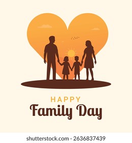 A heartwarming vector of parents and children standing together in a sunset scene, symbolizing love, care, and togetherness. Ideal for Family Day, parenting, and emotional connection themes.