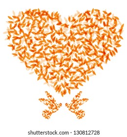 Heat and bird shape made from leaf for design and decoration