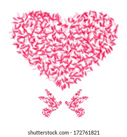 Heat and bird shape made from leaf for design and valentine day decoration