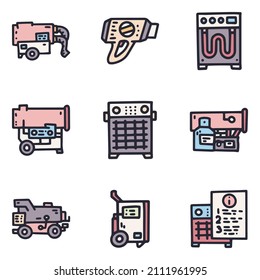 Conjunto de iconos simples del doodle vectorial del color del cañón de calor
