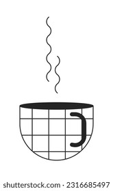 Heat coffee cup flat monochrome isolated vector object. Herbal tea mug with smoke. Caffeinated drink. Editable black and white line art drawing. Simple outline spot illustration for web graphic design