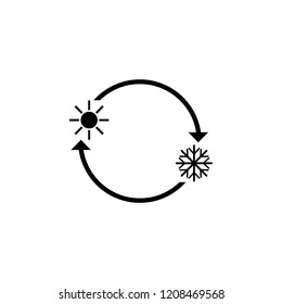 heat, cold, sun, snowflake, summer, winter, arrow, circular, vector icon, illustration