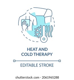 Heat And Cold Therapy Blue Concept Icon. Compress For Relieving Back Pain And Swelling. Physiotherapy Abstract Idea Thin Line Illustration. Vector Isolated Outline Color Drawing. Editable Stroke