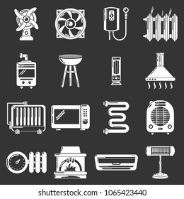 Heat cool air flow tools icons set vector white isolated on grey background 