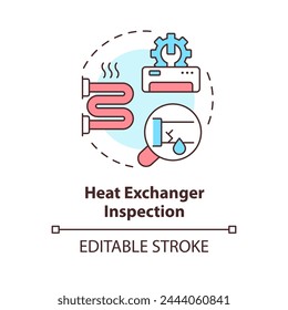 Heat exchanger inspection multi color concept icon. Pipes examination. HVAC system diagnostics. Round shape line illustration. Abstract idea. Graphic design. Easy to use in promotional material