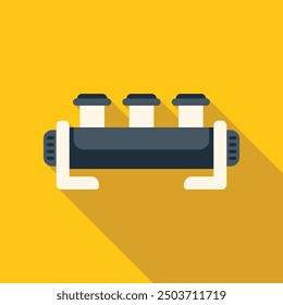 Heat exchanger using steam for heating water or oil, flat vector illustration with long shadow