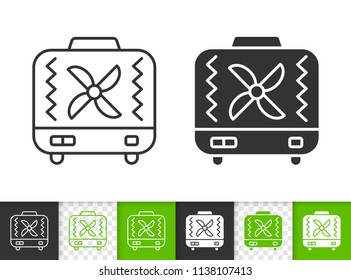 Heat fan black linear and silhouette icons. Thin line sign of warm. Heater outline pictogram isolated on white, color, transparent background. Vector Icon shape. Infrared Heater simple symbol closeup
