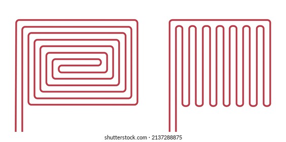 Heat Floor System For House. Icon Radiant Heating Floor. Pipe Heating Underfloor For Home. Icon For Electric Pipe. Vector.