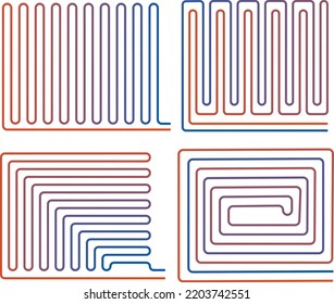 Heat Floor System For House. Icon Radiant Heating Floor. Pipe Heating Underfloor For Home. Icon For Electric Pipe. Vector.