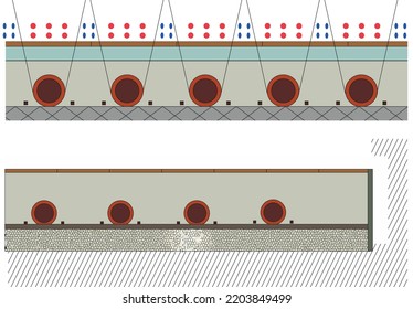 Heat Floor System For House. Icon Radiant Heating Floor. Pipe Heating Underfloor For Home. Icon For Electric Pipe. Vector.