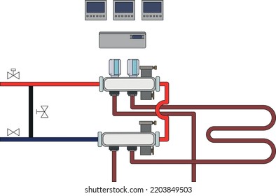 Heat Floor System For House. Icon Radiant Heating Floor. Pipe Heating Underfloor For Home. Icon For Electric Pipe. Vector.