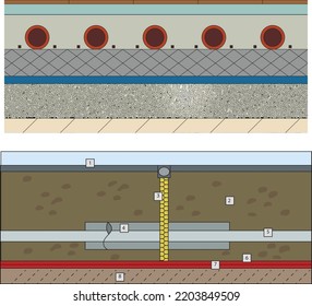 Heat Floor System For House. Icon Radiant Heating Floor. Pipe Heating Underfloor For Home. Icon For Electric Pipe. Vector.