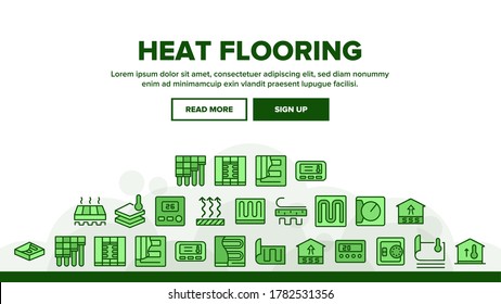 Heat Flooring Device Landing Web Page Header Banner Template Vector. Flooring Temperature Control Regulator And Equipment For Heating Room And House Illustrations