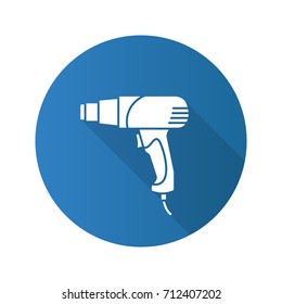 Heat gun flat design long shadow glyph icon. Hot air gun. Vector silhouette illustration