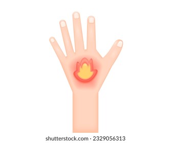 Heat in the hands. Hands ache, pain, and heat like burning. symptoms of the disease. problems or disorders in the muscles or nerves. health problems. Minimalist 3D illustration design. vector elements