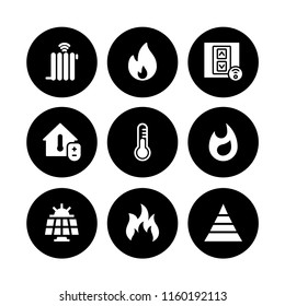 heat icon. 9 heat set with fire, switch, flame and pyramid vector icons for web and mobile app