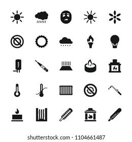 Heat icon. collection of 25 heat filled icons such as sun, thermometer, blowtorch, air balloon, no brightness, candle, fireplace. editable heat icons for web and mobile.